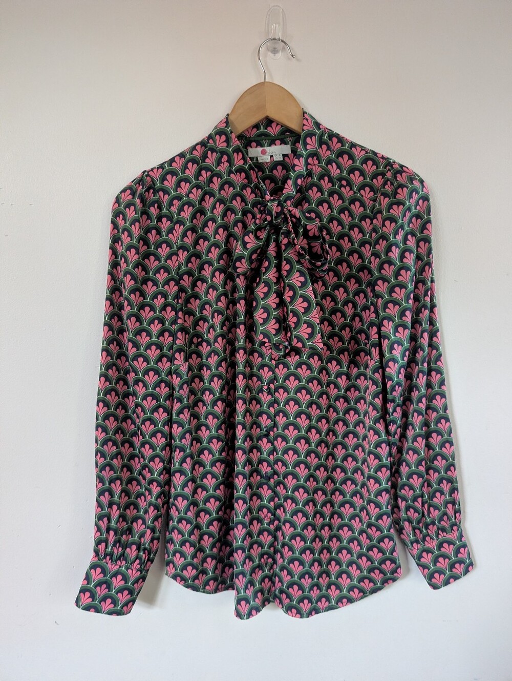 Boden Thelma 60s Geometric Floral Secretary Bow Blouse Size 4